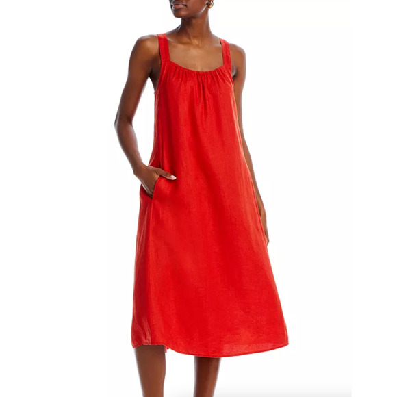 $238  EILEEN FISHER Organic Linen Midi Cami Dress Sundress | Sz L, Flame Red - Picture 2 of 14